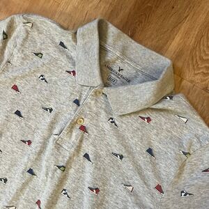 American Eagle Outfitters Men's Gray Classic Fit Polo‎ Shirt M Sneakers Print